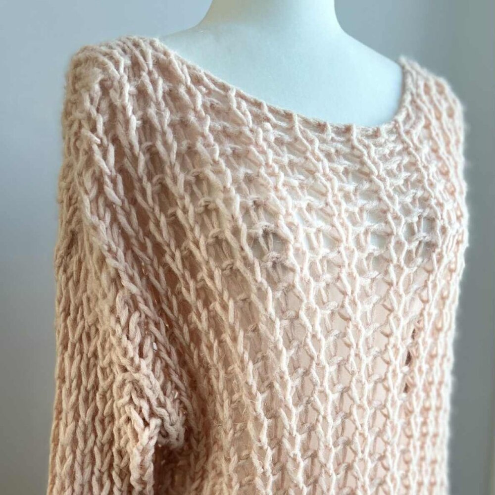Massimo Dutti Blush Pink Mohair-Blend Open Knit Oversized Italian Sweater – US M